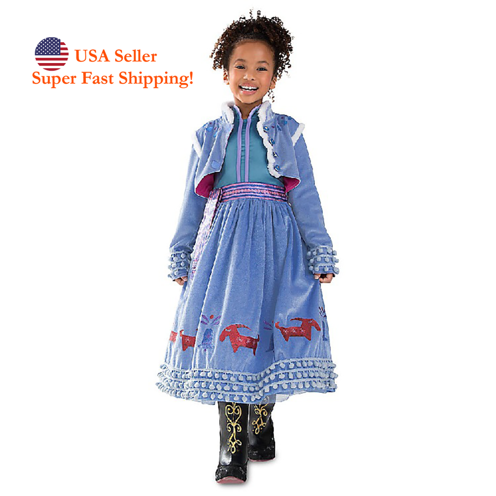 DH Halloween Princess Anna Costume Girl's Dress with Warm Coat 2pcs Set 2-10Y