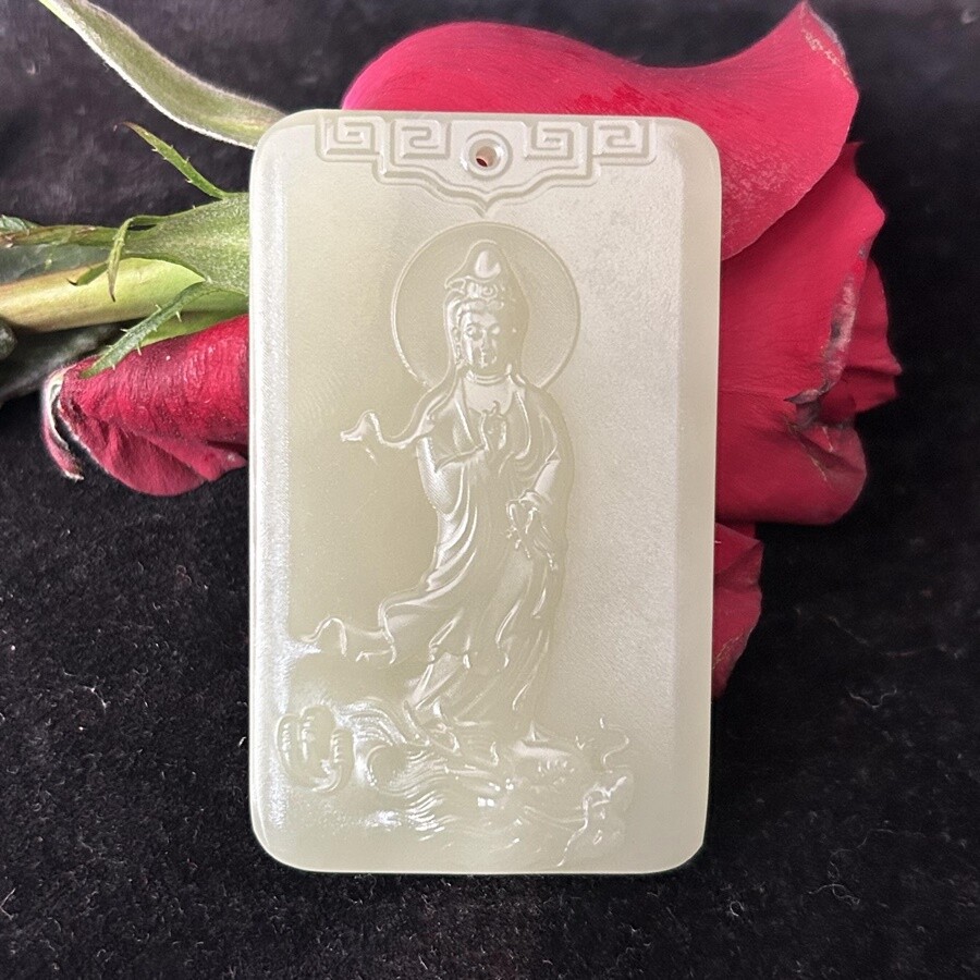 beautiful natural white jade carving wealth dragon Avalokitesvara pendant