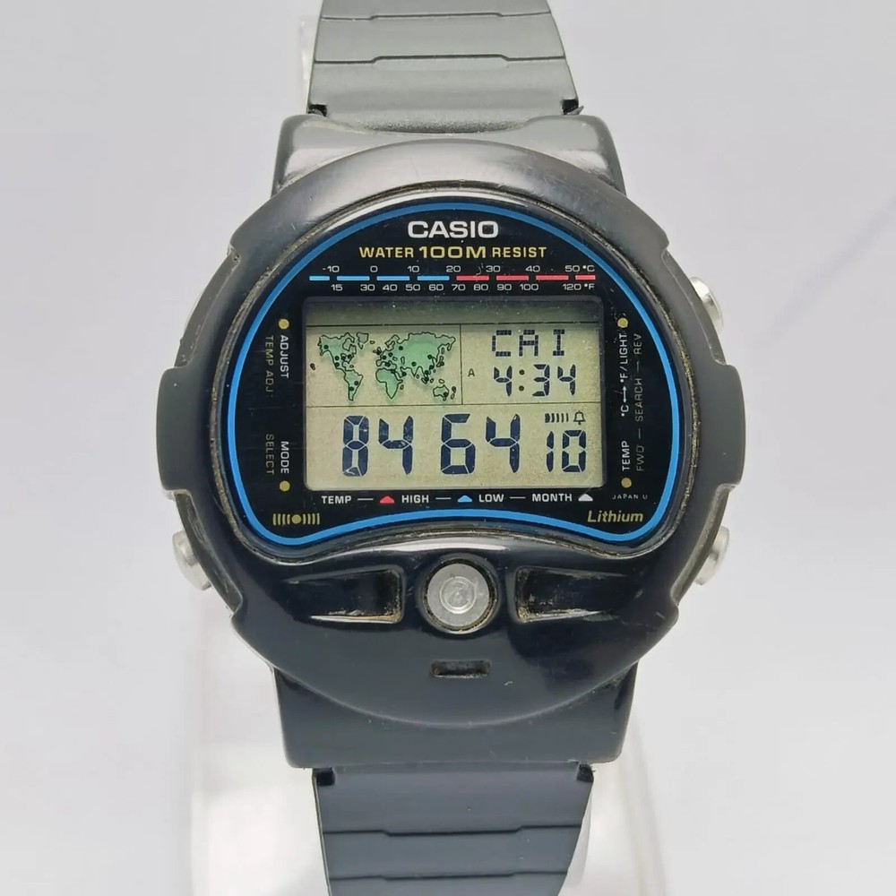 Casio TS-100 Temperature Sensor 815 Alarm digital World Time Vintage Watch