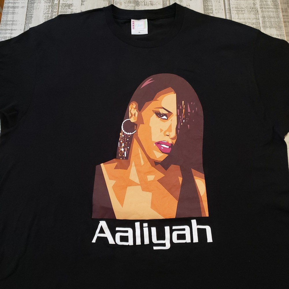 Aaliyah Shirt XL Black Cross Colours Baby Girl Short Sleeve Cotton Retro Y2K-image