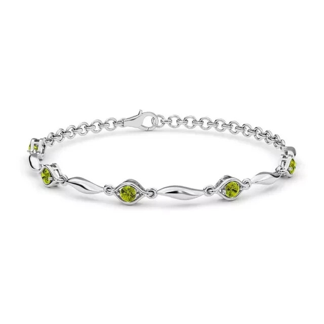7 Ct Round Cut Simulated Peridot Women's Tennis Bracelet 14K White Gold Plated