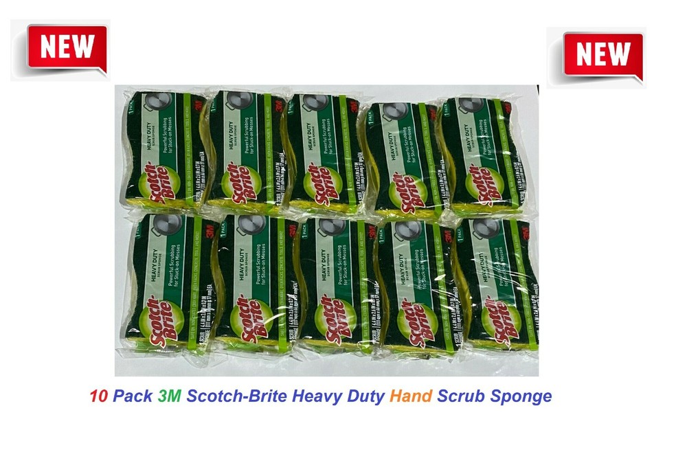 10 Pack 3M Scotch-Brite Heavy Duty Hand Scrub Sponge kitchen bathroom clean NEW