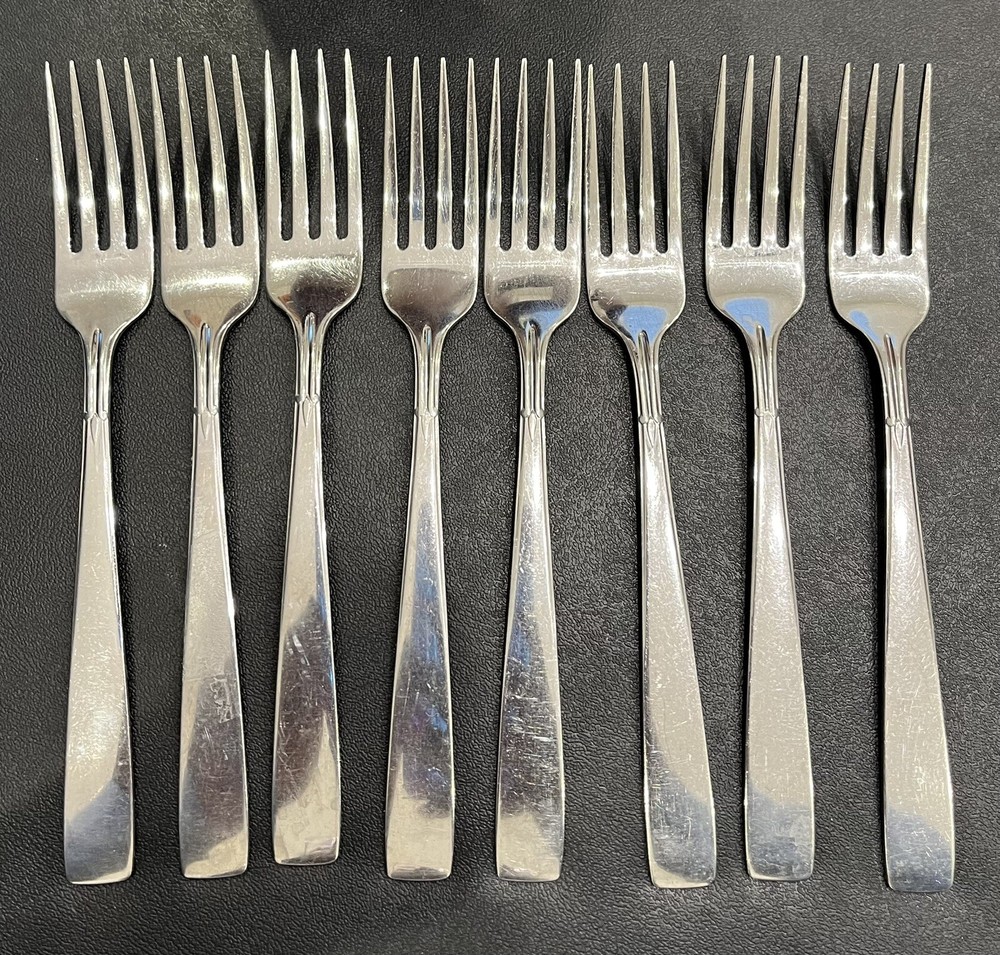 8 Oneidacraft ACCENT DinnerForks Stainless Deluxe USA Glossy Silverware Flatware