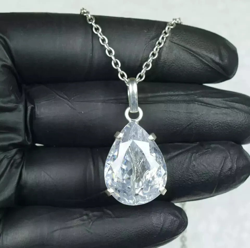 AA Plus Natural 96.8 Carat White Zircon 925 Sterling Silver Pear Cut Pendant Gemstone-image