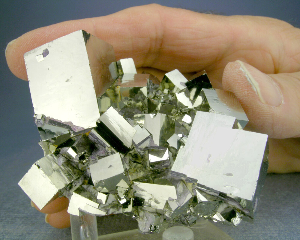 AAA Sharp Pyrite Cubes with Fluorite from Shangbao Mine China - Globe Minerals-image