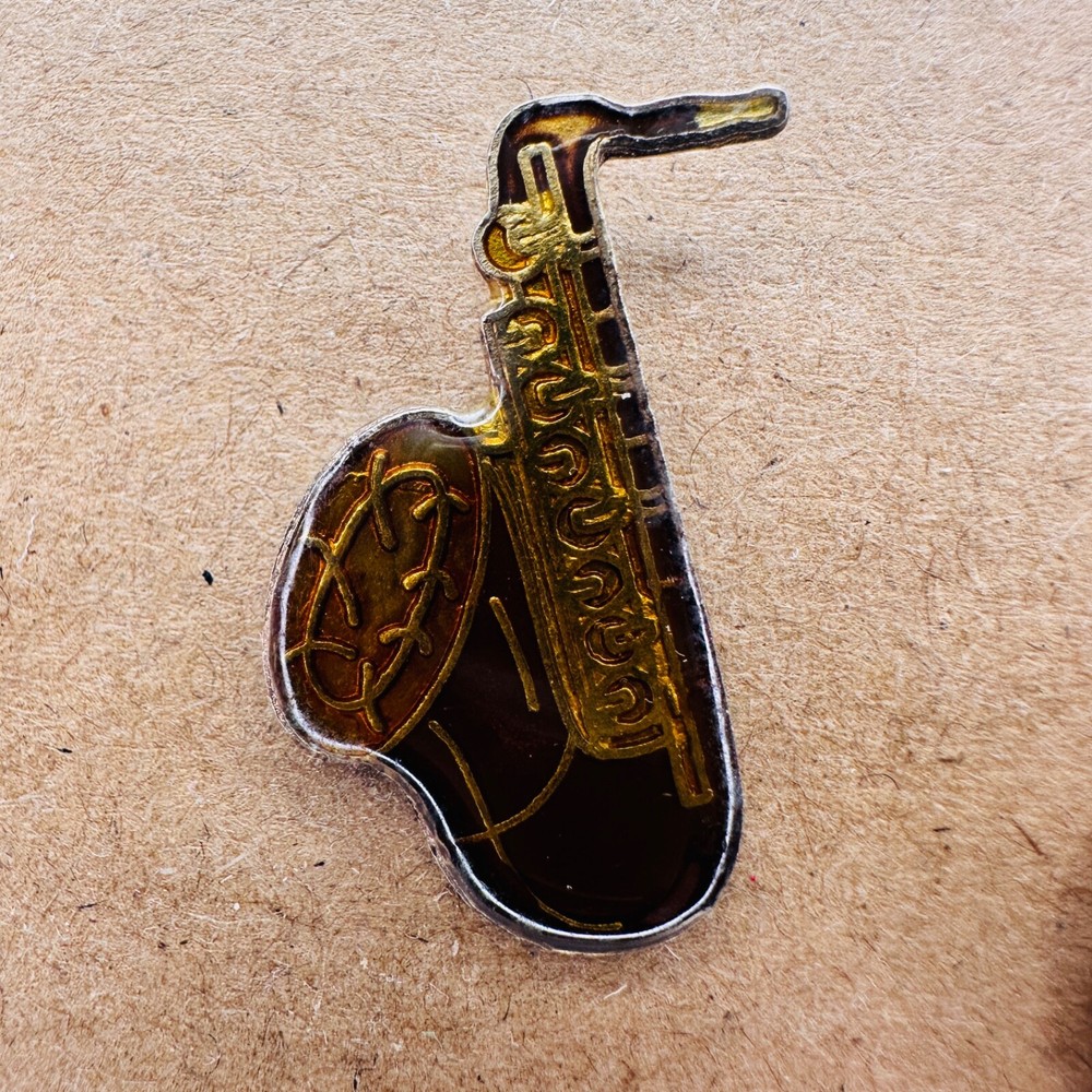 Vintage Saxophone Instrument Enamel Lapeel Hat Pin AV