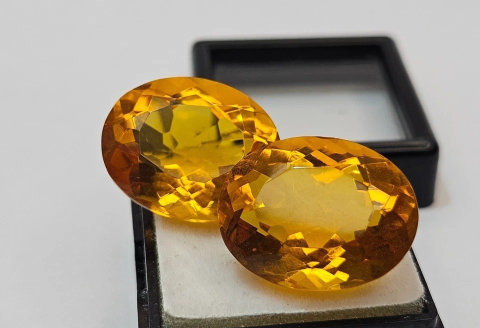 Citrine Yellow Orange Oval Cut 32+ Carat Pair Gemstone Earrings