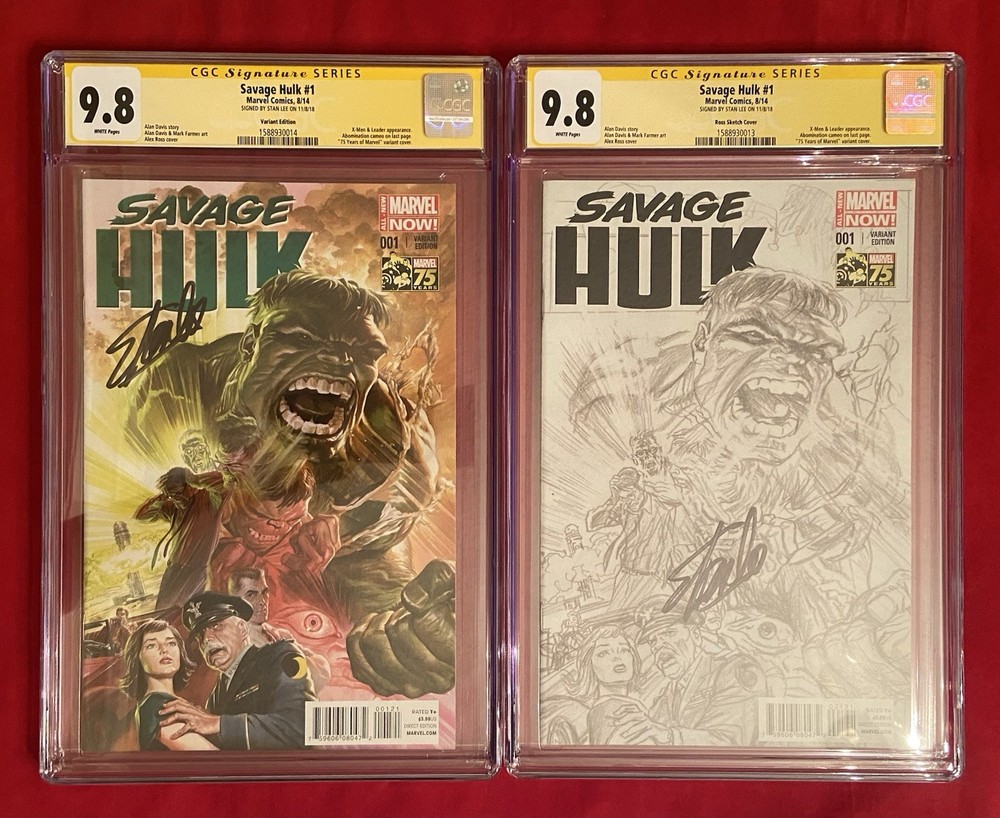 Savage Hulk 1 Ross Sketch & Color Variant Set CGC 9.8 Signed-Stan Lee on 11/8/18