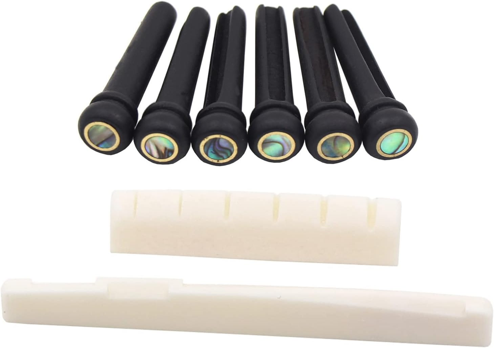 6 String Classical Guitar Bone Bridge Saddle and Nut,6 Pcs Ebony Guitar Bridge P