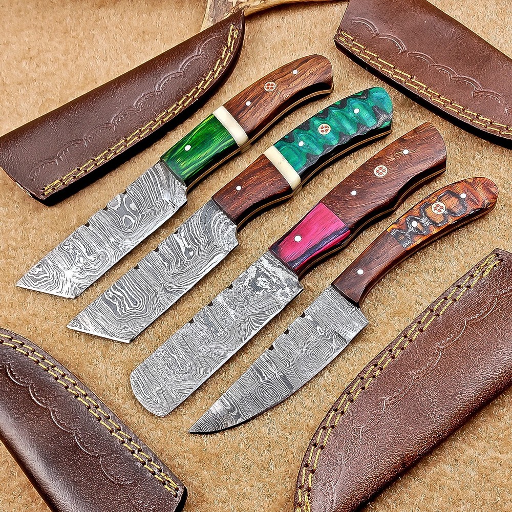 4 Pcs Damascus Blade Skinner Knives Set | 8