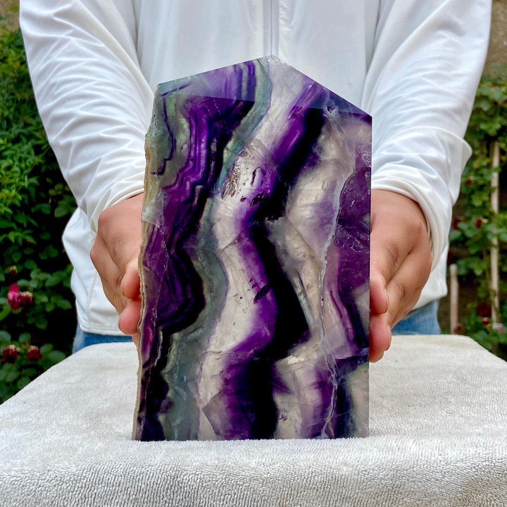 2LB Natural Rainbow Fluorite Obelisk Crystal Wand for Healing and Energy