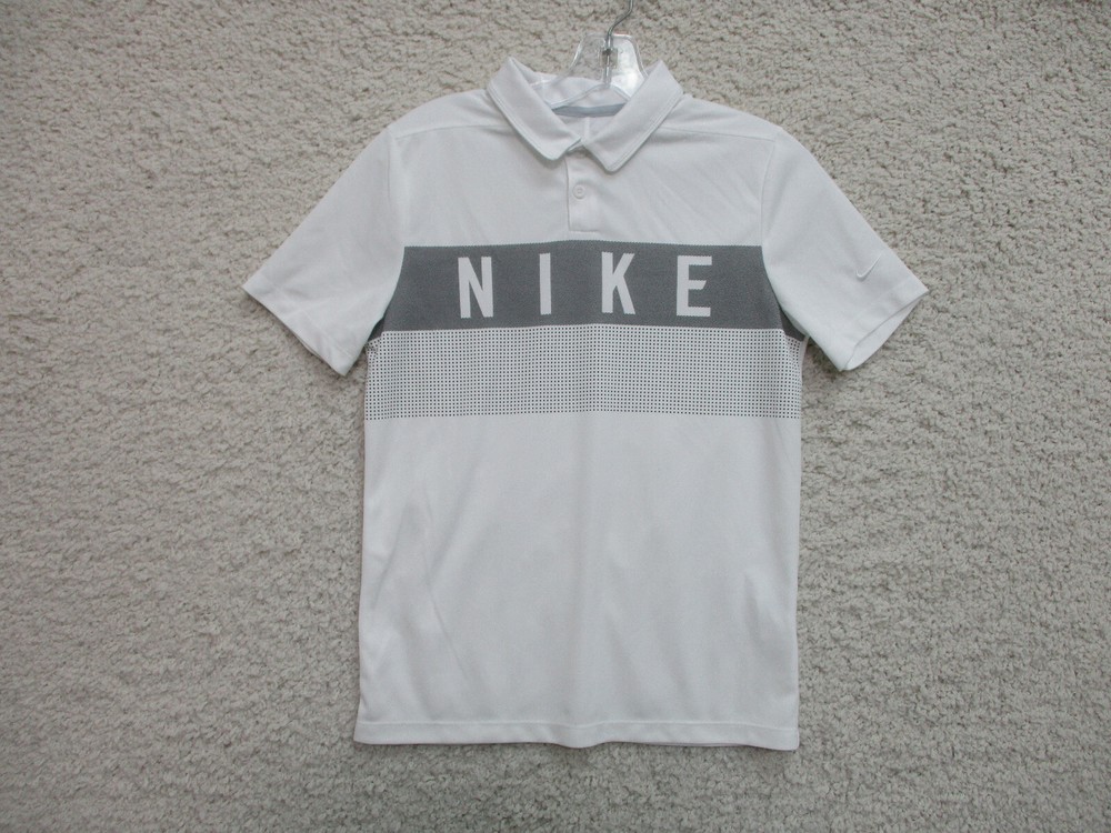Nike Polo Shirt Large Adult White Lightweight Stretch Dri Fit Swoosh Logo Womens
