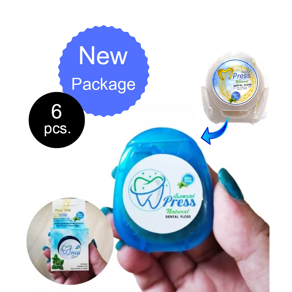 6-pack natural silk dental floss with beeswax coating, expandable anti-plaque mint flavor-image