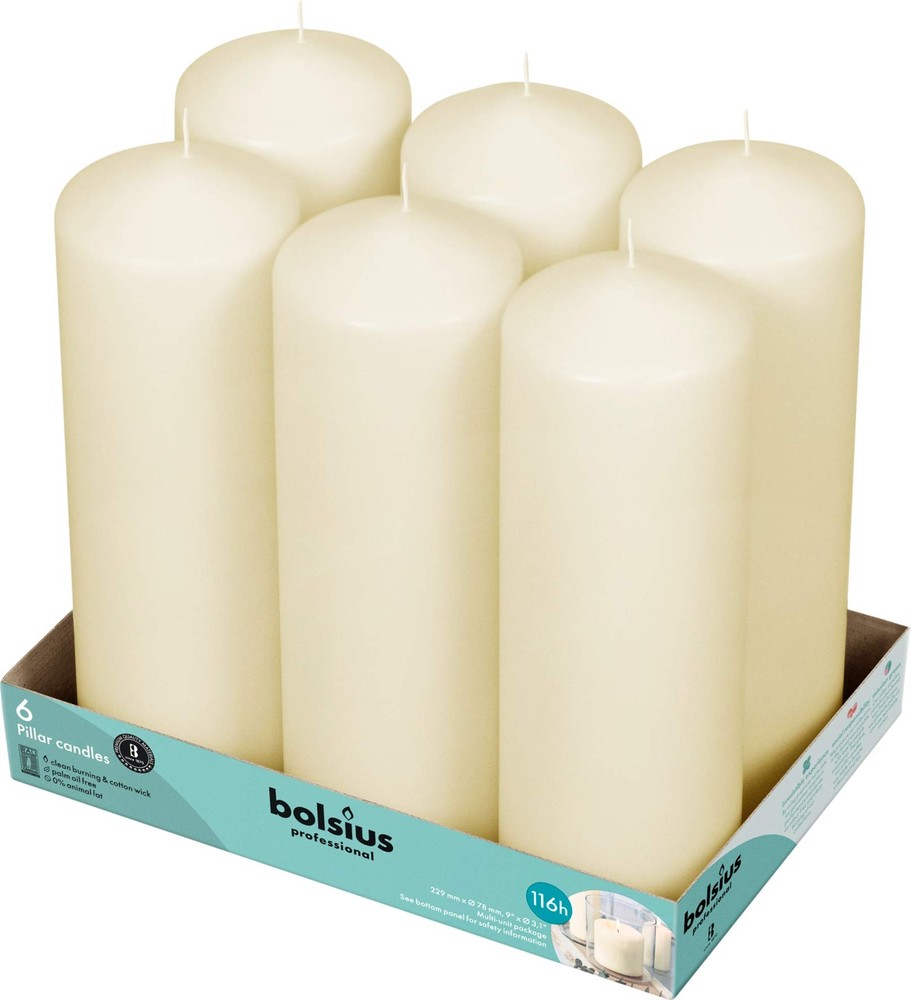 6 Ivory Pillar Candles Bulk - 3x9 Inches Candle Set - 116+ Hours Clean Burnin...
