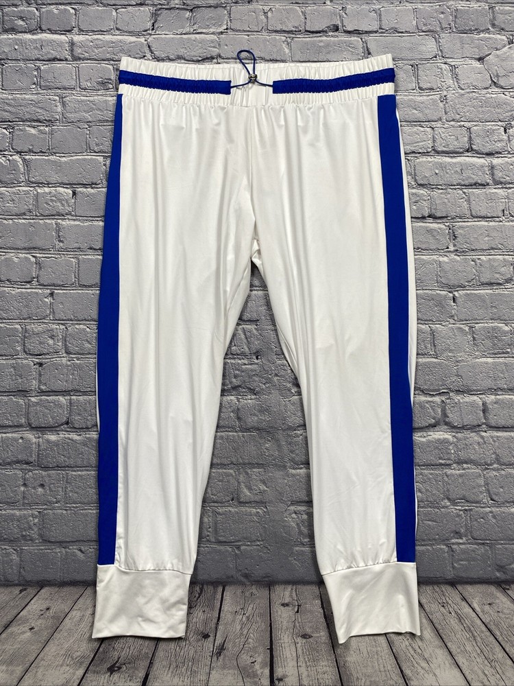 Fabletics Victoria Jogger Track Pants Size XL 14-16 White Blue Stripe Sheer NEW