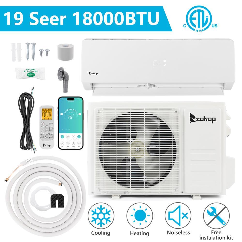 Energy-Efficient 18000 BTU 19 SEER Split AC with Heater Covers 1250 Sq Ft