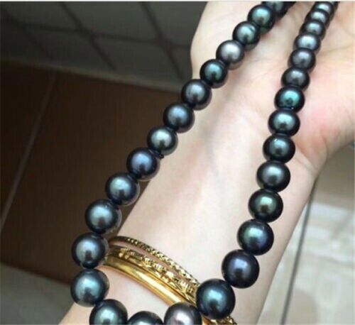 10-11mm AAA Luster South Sea Black Pearl Necklace in 14k Gold-image