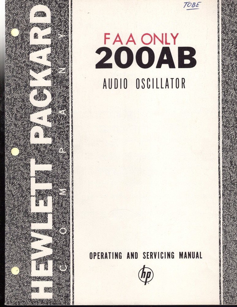 Original HP 200AB/ABR Audio Oscillator Service Manual 200AB001 1959 Edition  -image