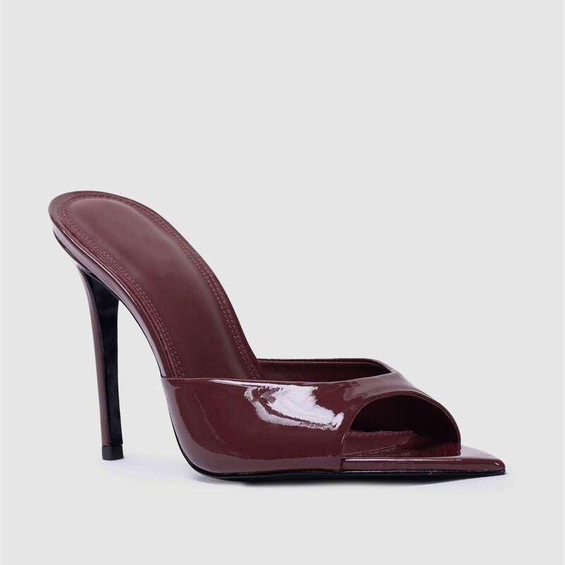 Women High Stiletto Heels Mules Slip On Fashion Patent Leather Party Sexy Shoes