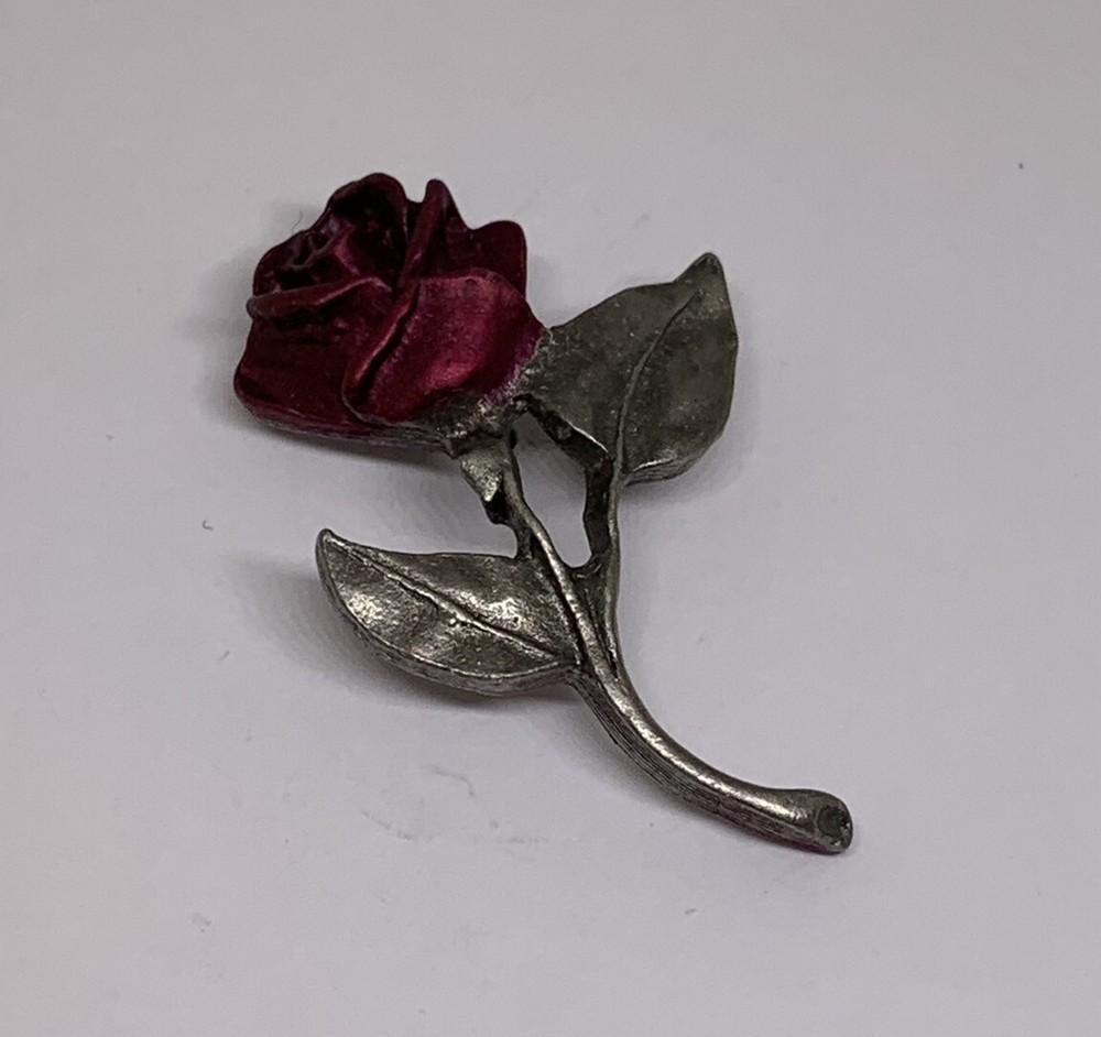 3-D Red Enamel Rose Flower Abbey Press Pewter Lapel Pin (62)-image