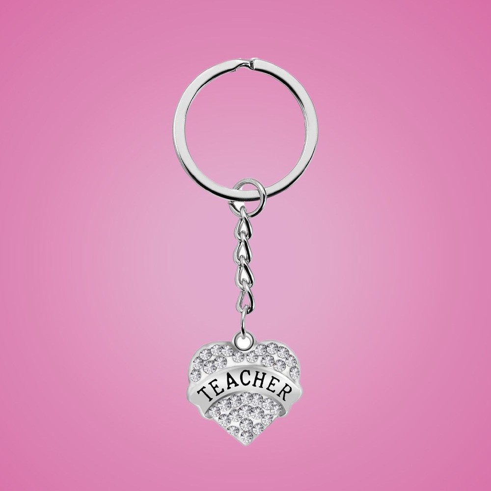 Teachers Rhinestone Heart Keychain