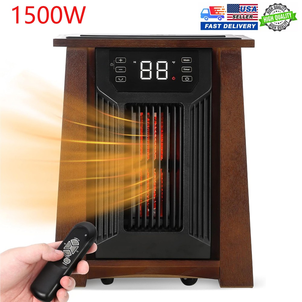 8 Element 1500W Electric Infrared Quartz Indoor Space Heater With Remote Control