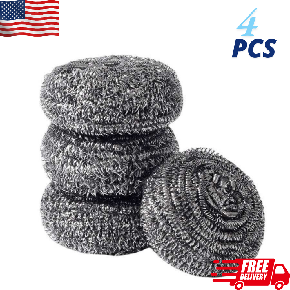 Kitchen Dish Sponges 4pc Stainless Steel Scouring Pads Wool Cleaning Scrubber