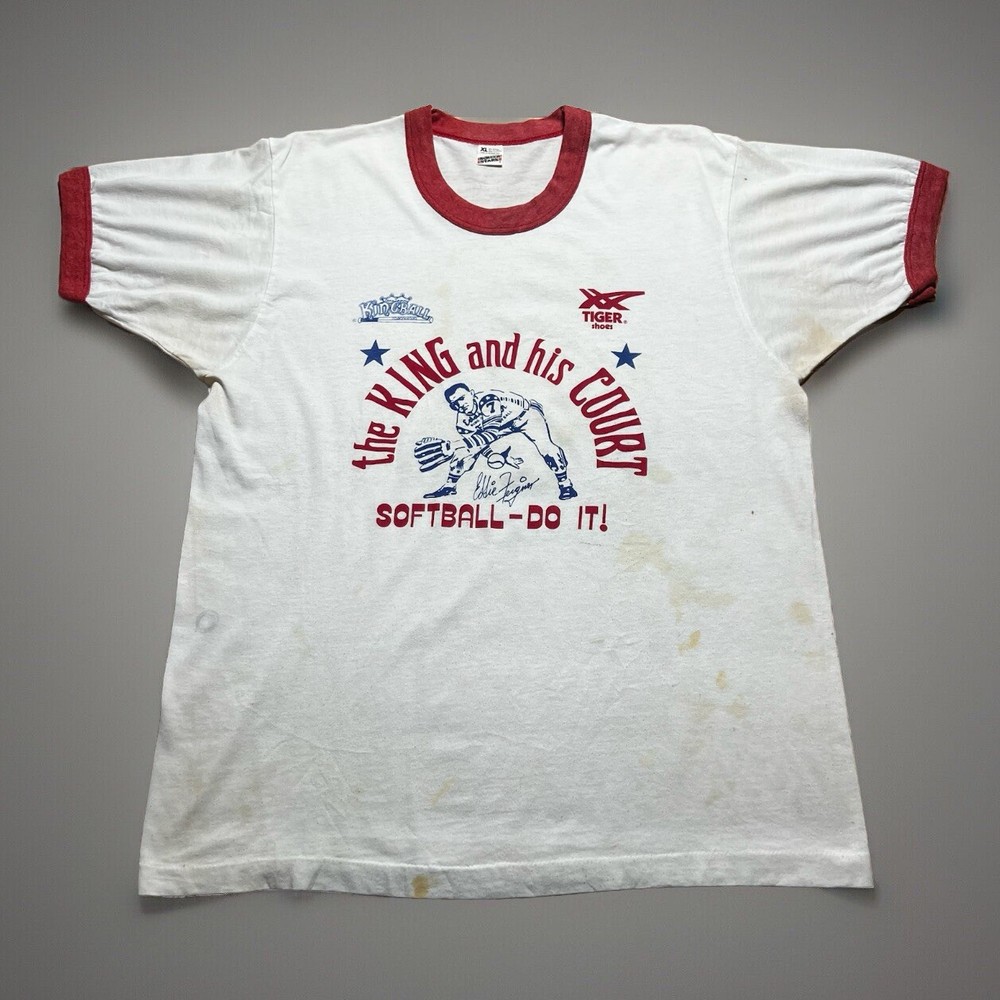 Vintage 80s Eddie Feigner The King And His Court Softball Ringer Shirt Size XL