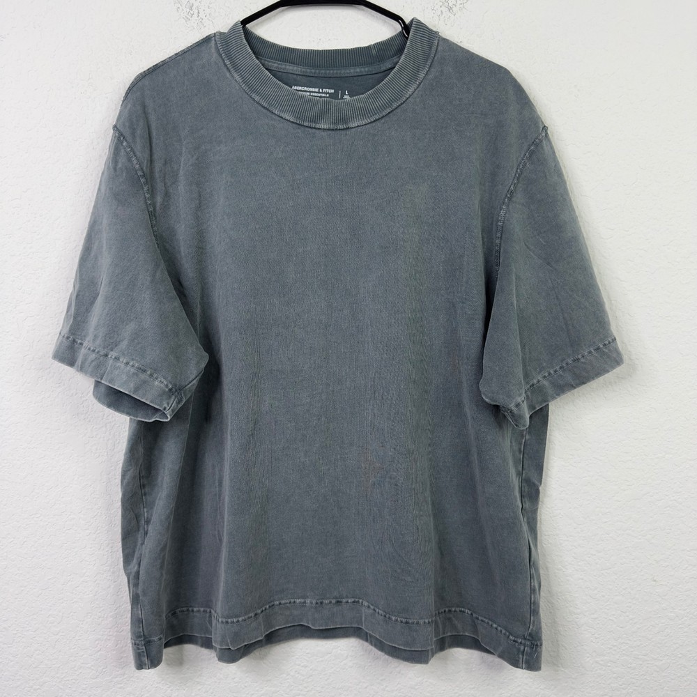 Abercrombie & Fitch T-Shirt Mens L Gray Wash Premium Essentials Cropped Grunge-image