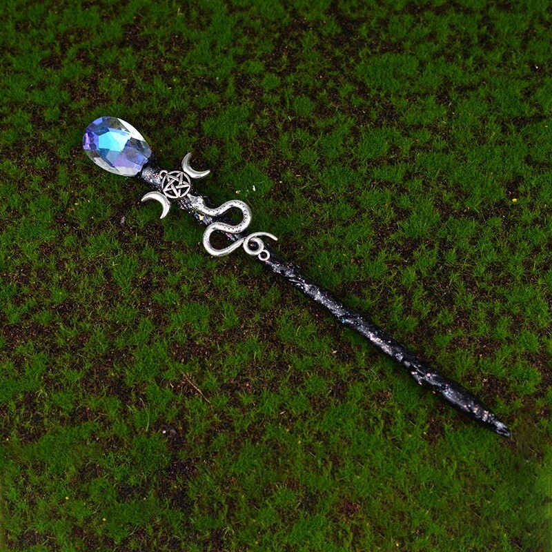 Magic Wands Triple Moon Snake Crystal Fairy Sticks for Witchcraft Altars 20-25cm