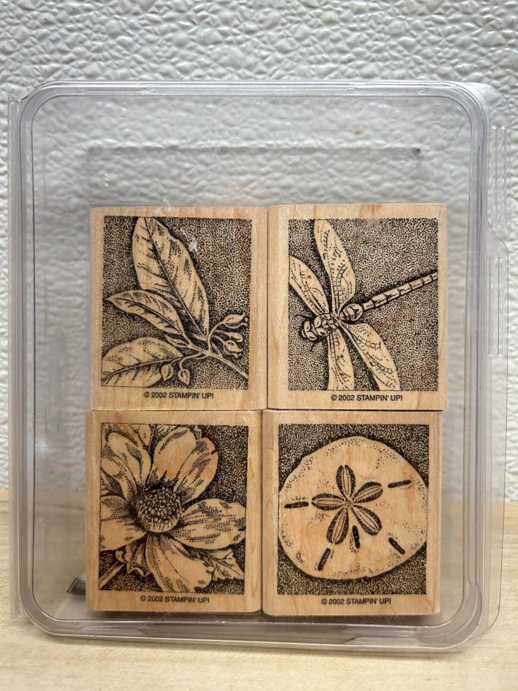 Vintage 2002 Stampin' Up! Natures Wonders Set Of 4 Wood Mounted Rubber Stamps