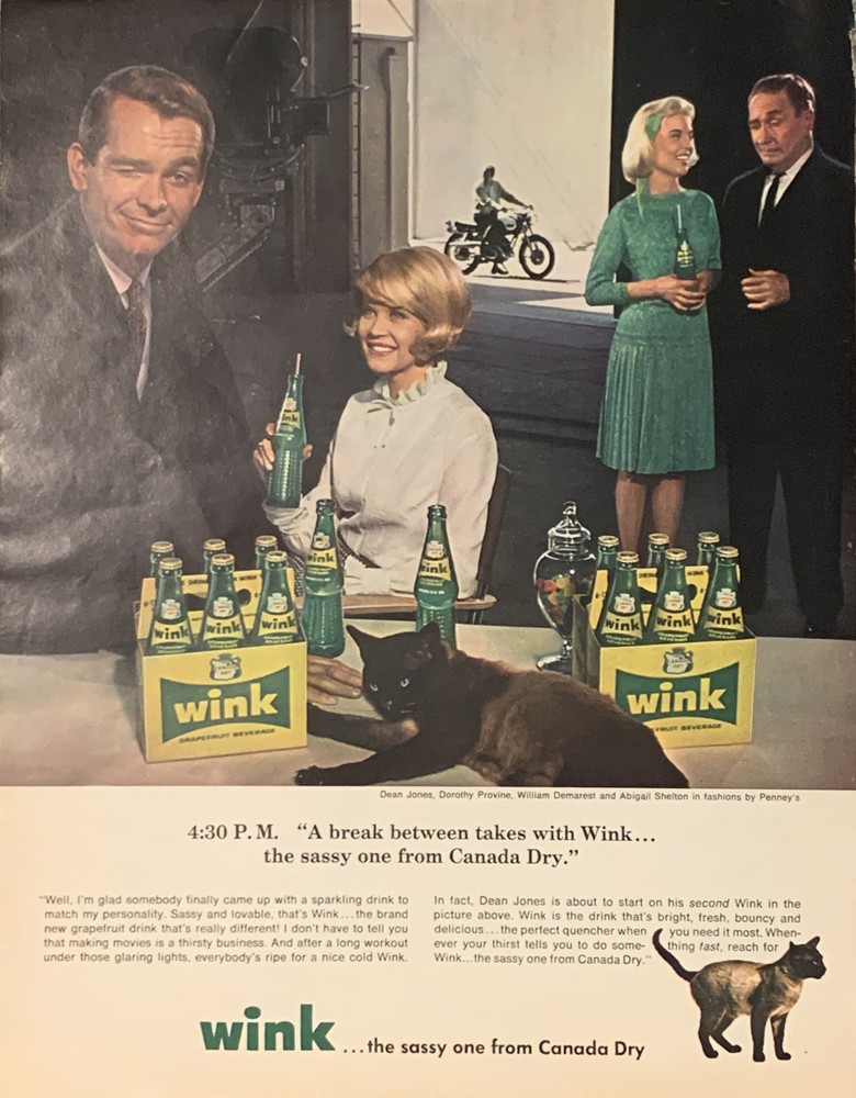 1965 Wink Canada Dry Grapefruit Soda Ad Featuring Dean Jones from That Darn Cat