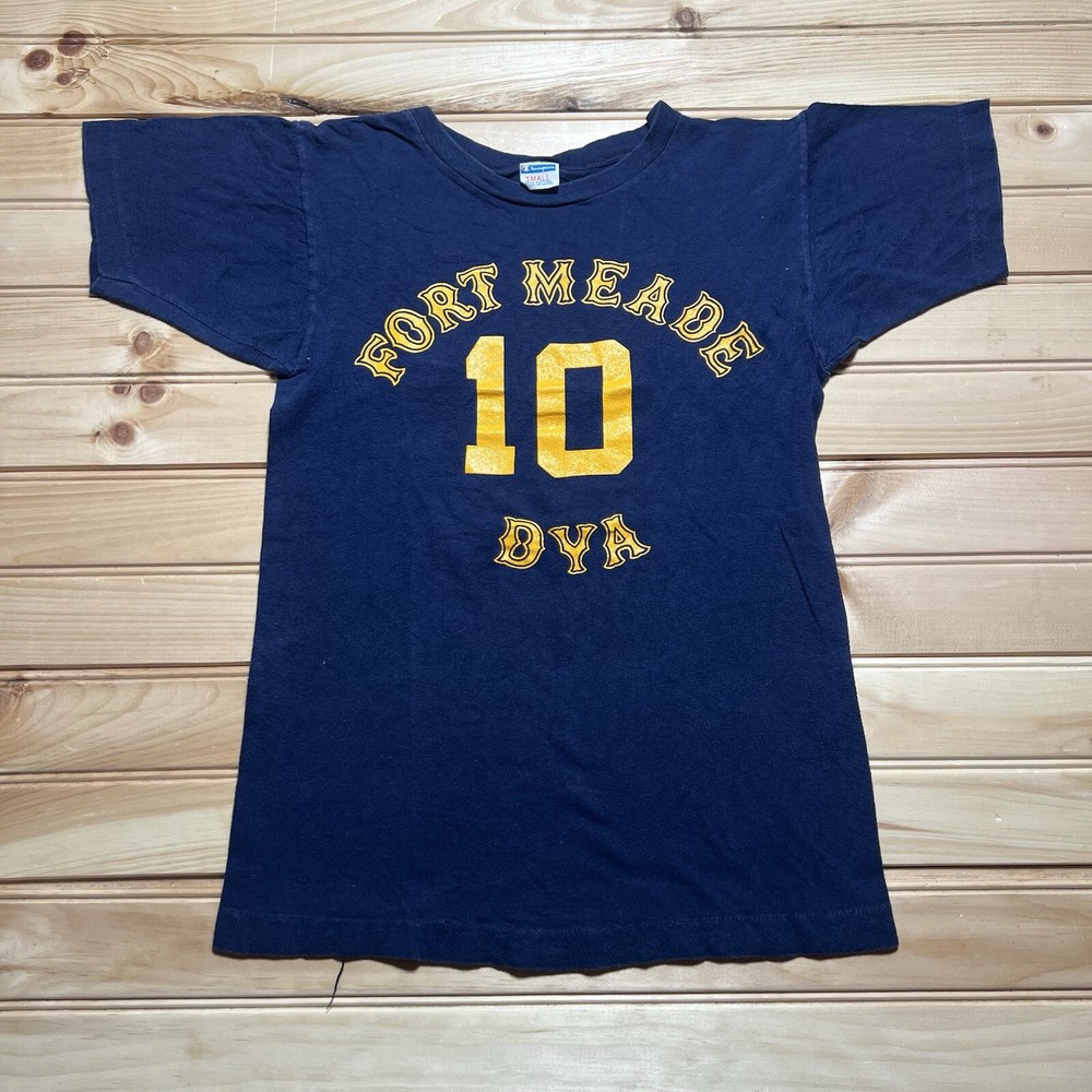 Vintage 70s Champion Blue Bar Fort Meade DYA #10 Jersey Shirt Size Small
