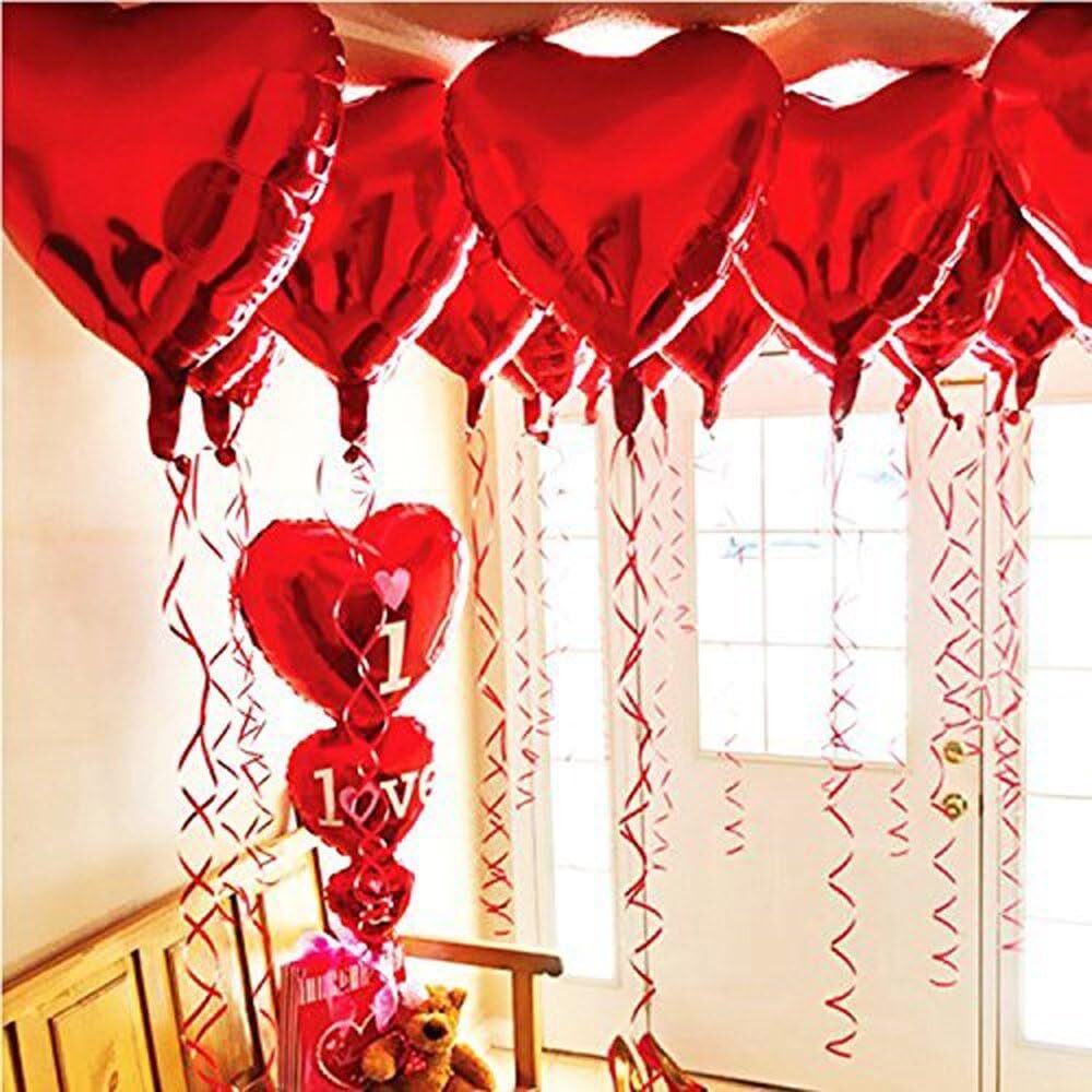BinaryABC Foil Balloons,LOVE Heart Shape Helium Valentines,45cm,10 pieces(Red)