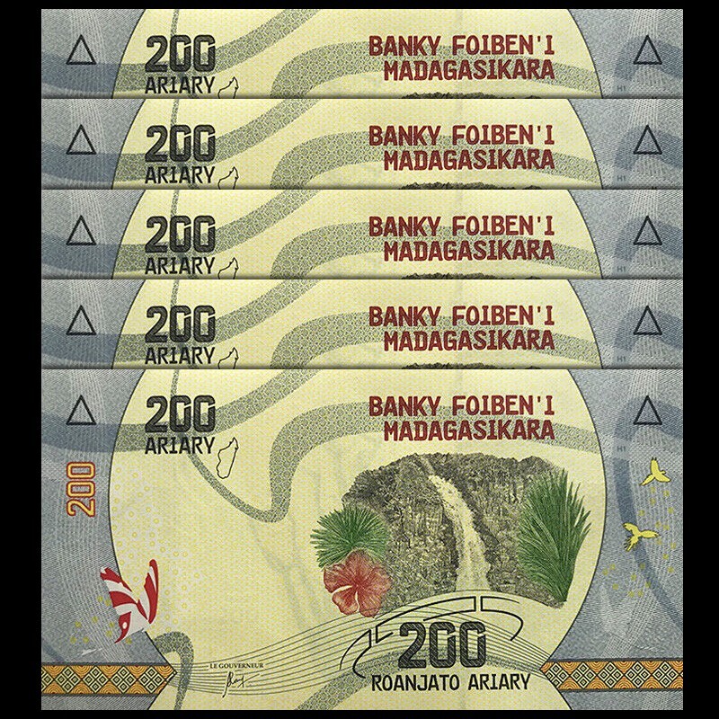 Lot 5 PCS, Madagascar 200 Ariary, 2017, P-98, UNC