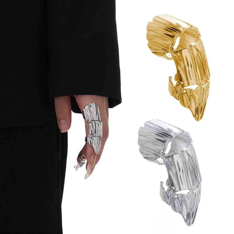 High-Grade Silver & Gold Adjustable Punk Metal Fold Wide Open Ring  