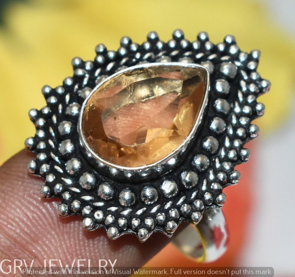Citrine Gemstone Ring 925 Silver Overlay Us Size 9