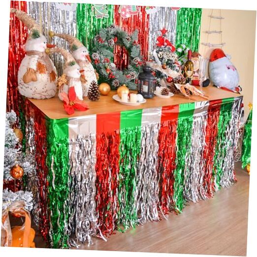 Christmas Party Decorations Pack Red White and Green Wavy Metallic Tinsel 2