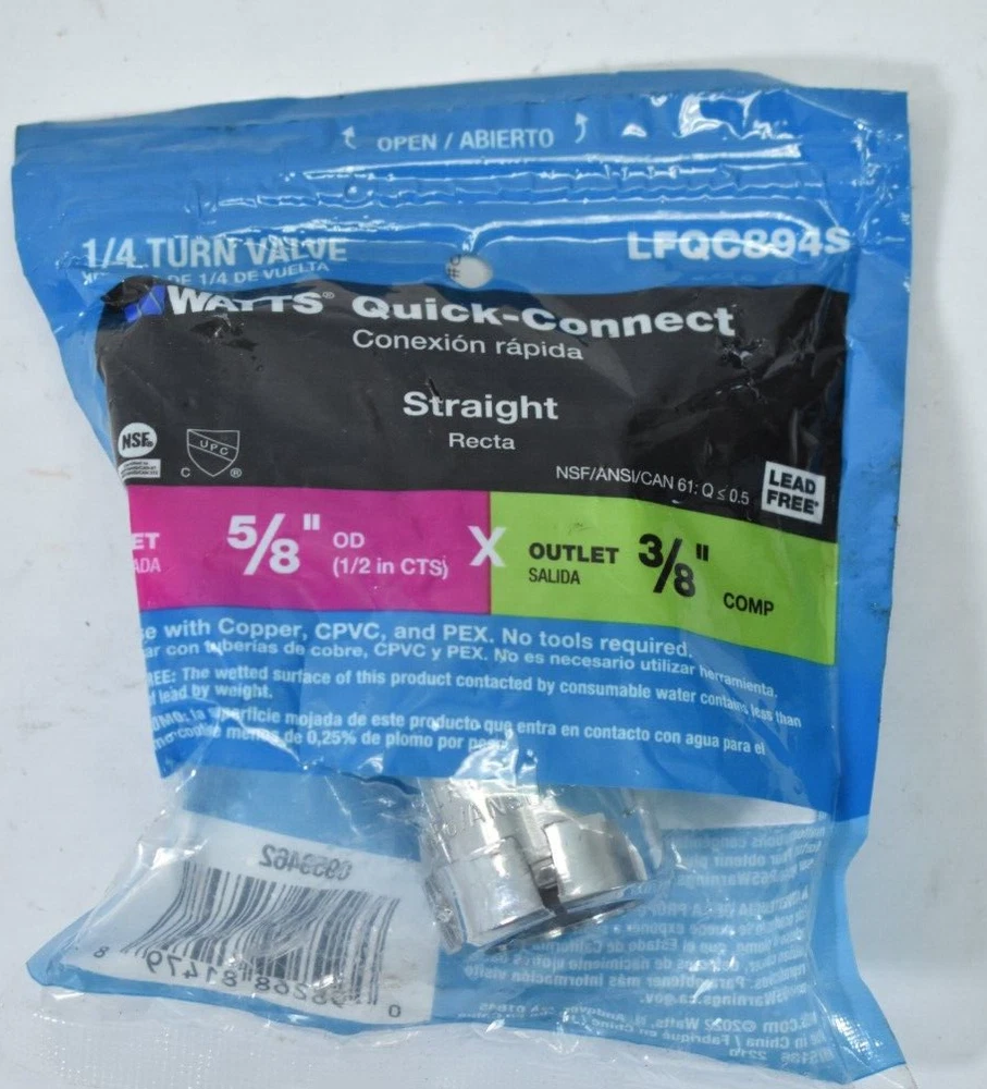 3 Watts LFQC894S Quick Connect 1/4 Turn Valve Inlet 1/2