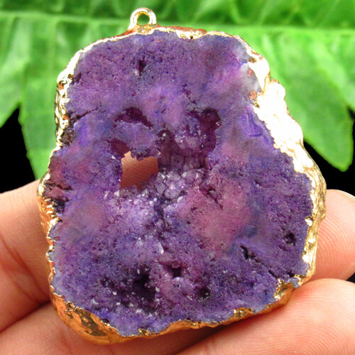 47x44x6mm Purple Titanium Crystal Agate Druzy Quartz Geode Pendant Q08153