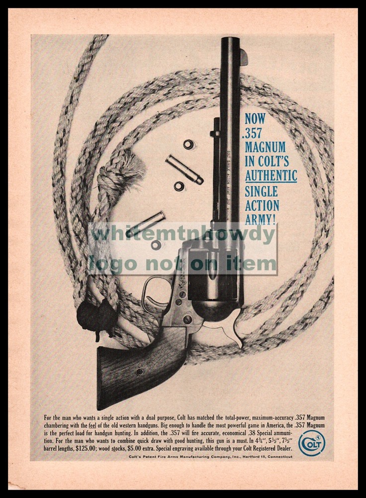 1960 COLT .357 Magnum SAA Single Action Army Revolver Vintage PRINT AD
