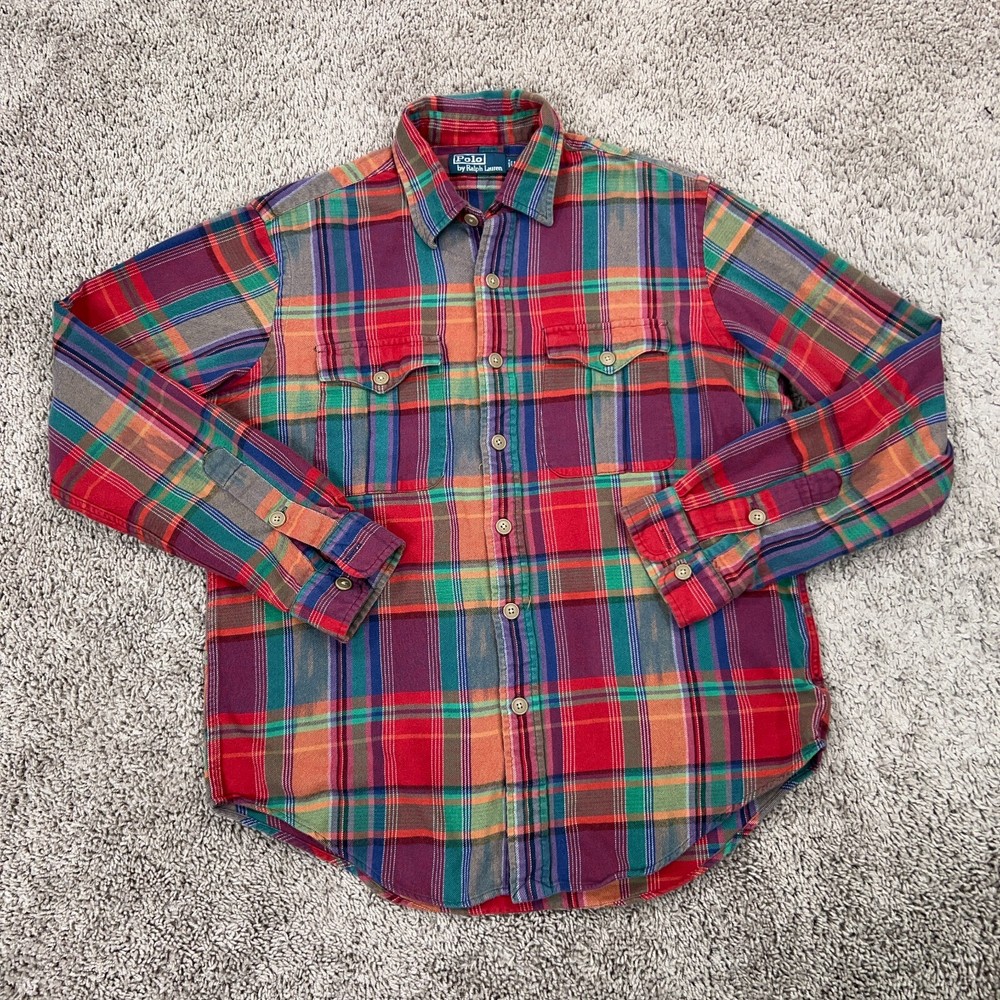 Polo Ralph Lauren Shirt Mens Large Red Madras Plaid Flannel Cabin Ranch Country