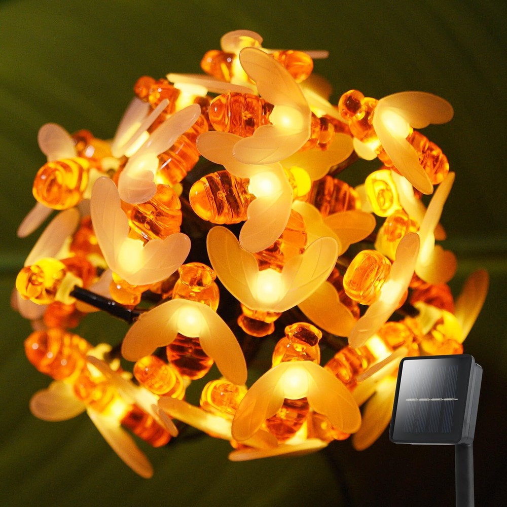 Guirnalda de luces solares con forma de abeja para jardín, patio, césped-image