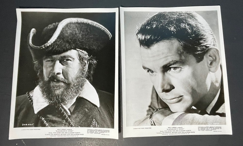 2) 1957 BLACKBEARD'S GHOST Walt Disney Movie B&W Photo Photographs Lobby Card