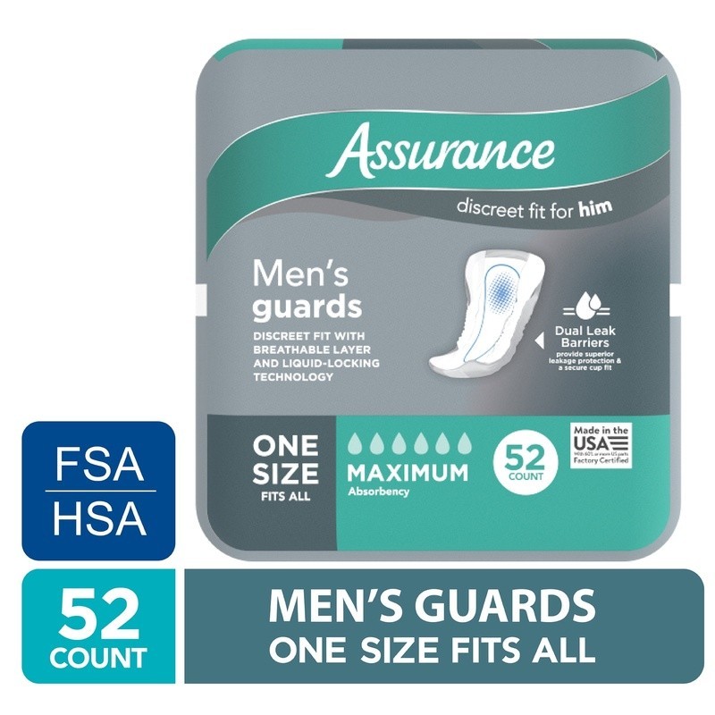 Men's Maximum Absorbency Guards 52 Count Discreet Breathable Incontinence Pads