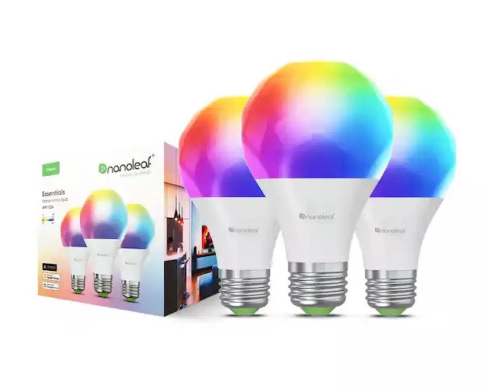 (3-Pk) Nanoleaf Essentials Smart LED Color-Changing Light Bulb A19 60W