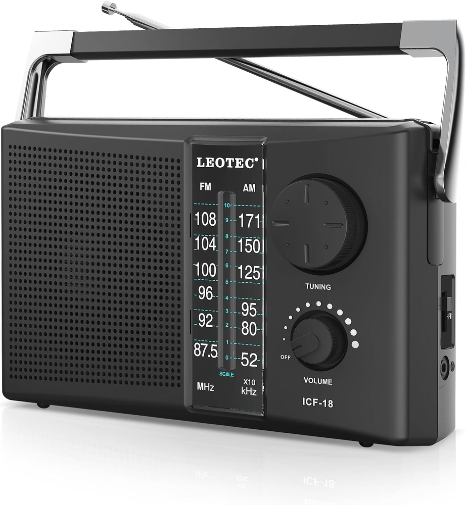 LEOTEC Portable AM FM Radio with Best Reception,Battery Operated or AC Power,Big