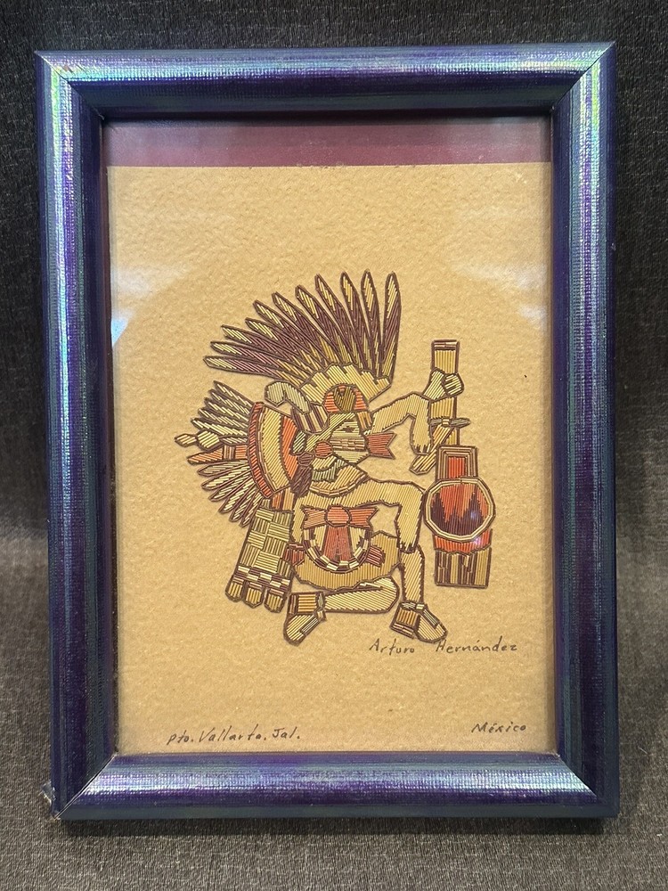 VTG Mexican Folk Art Arturo Hernandez SIGNED Straw Art Puerto Vallarto Jalisco