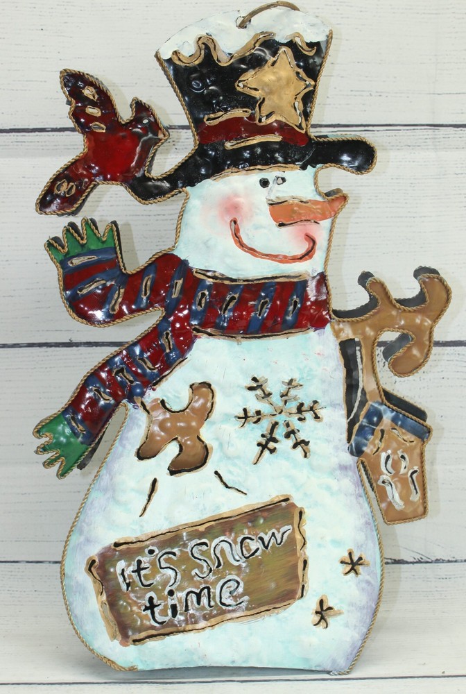 Metal Snowman Pillar Candle Holder Lantern America Christmas It's Snow Time 17