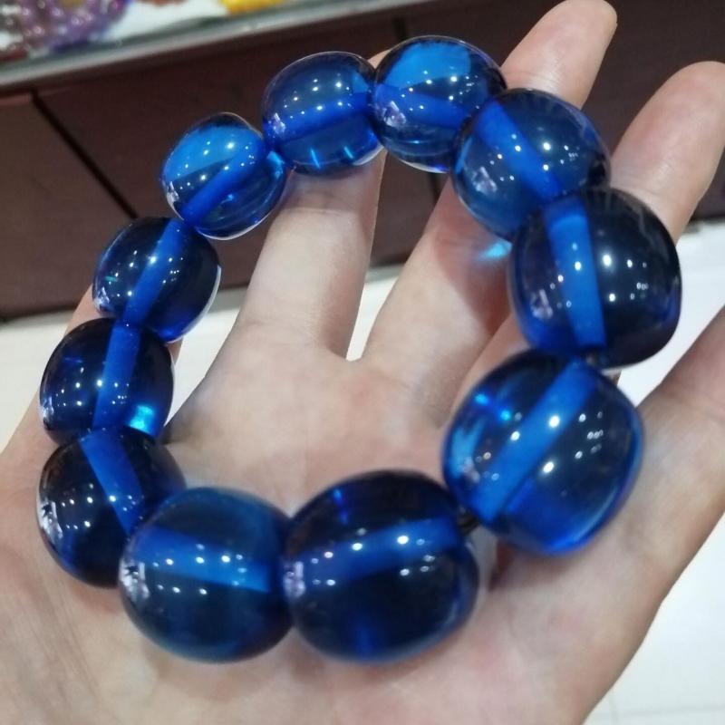 Natural Blue Ambers Bracelet Beads Elastic Beaded Women Men Jewelry Accessories